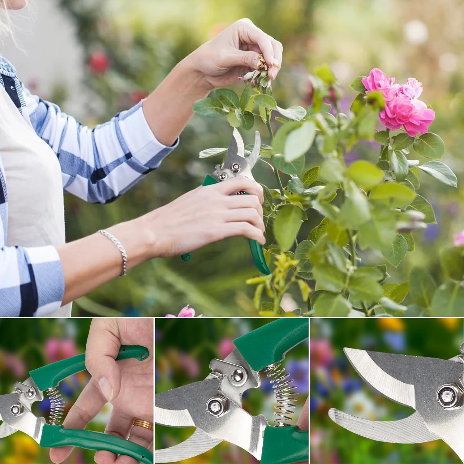 Garden Tools, Mom Birthday Gifts 10 Pieces Gardening Tools with Floral Print, Ergonomic Handle Trowel Rake Weeder Pruner Shears Sprayer, Garden Hand Tools with Carrying Case Garden Deals (10)