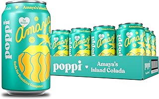 Sparkling Prebiotic Soda Beverage with Apple Cider Vinegar, Seltzer Water and Fruit Juice, Amaya’s Island Colada Limited Edition Flavor, 12 oz, Pack of 12, Packaging May Vary