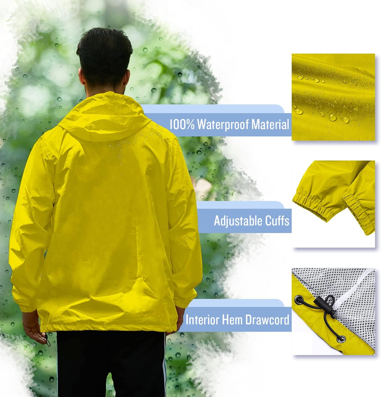 Men's rain jacket pullover hooded Windbreaker Raincoat