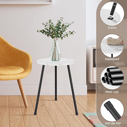 Miniatura 4 de kinnary Mesa auxiliar redonda, mesa auxiliar pequeña para sala de estar, dormitorio, espacios pequeños, patas de metal ajustables en altura, mesita