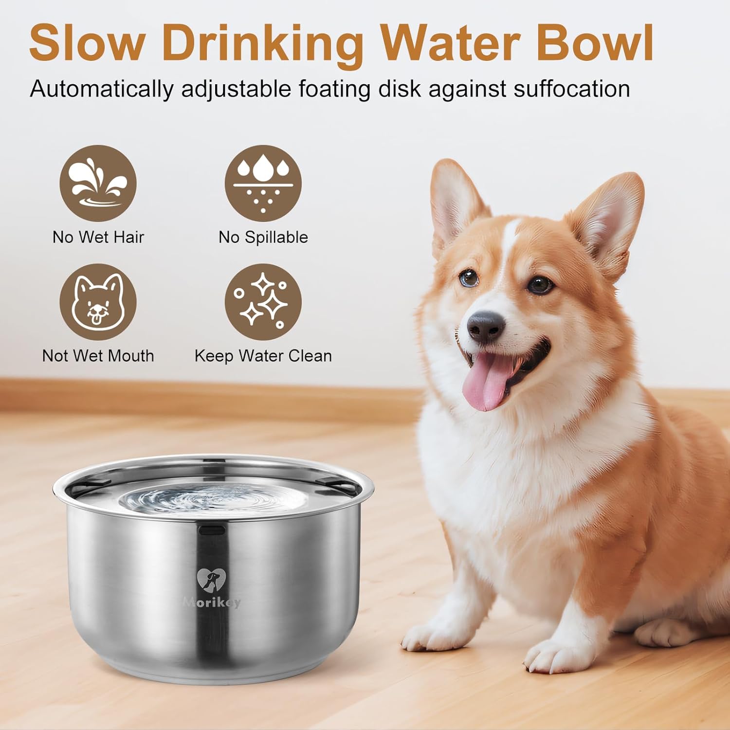 Dog Water Bowl No Spill, 4.5L/152oz Slow Drinking Dog Water Bowl, Stainless Steel Pet Water Dispenser with Floating Disk, Spill Proof & Dishwasher Safe