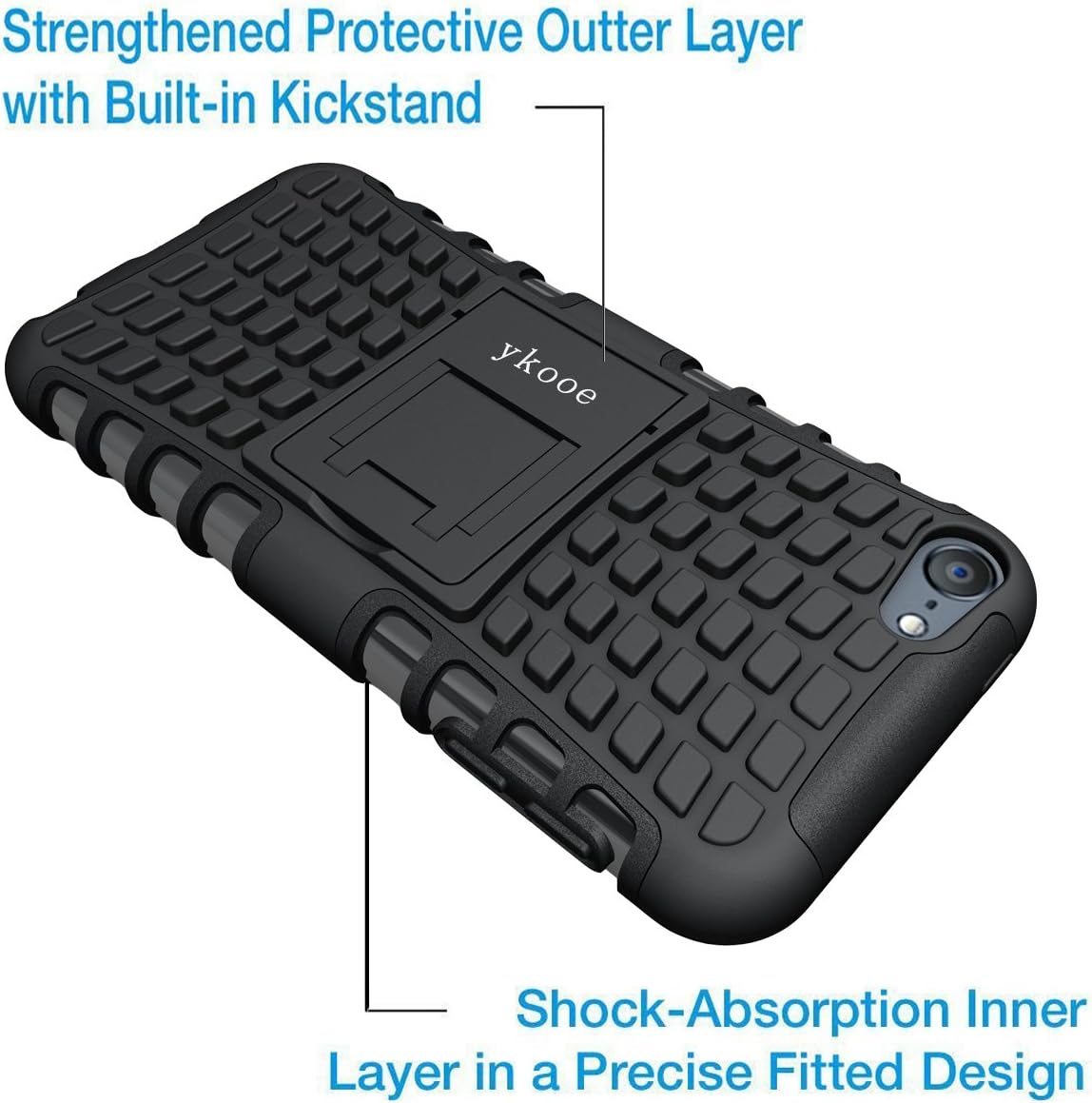 ykooe iPod Touch 7 Case, Touch 6 Case, Touch 5 Case, Heavy Duty Protective Cover Dual Layer Hybrid Shockproof Protective Case with Stand for Apple iPod Touch 5 6 7