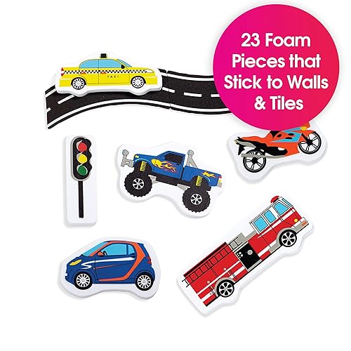 Miniatura 2 de Edushape Magic Creations, Traffic Fun - Juguetes de espuma de baño para bebés, calcomanías de espuma extraíble para bebés, juguetes de baño de