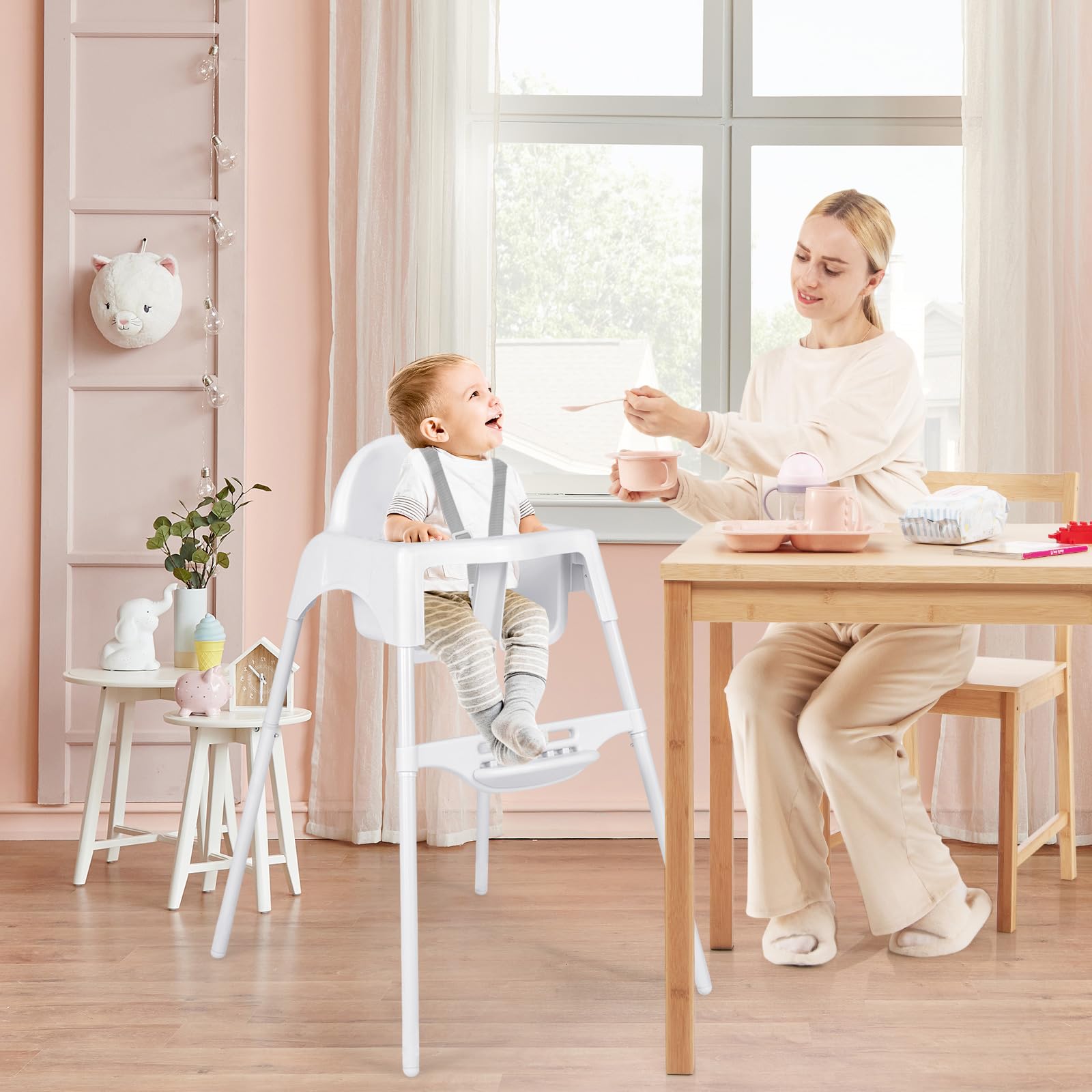 COSTWAY 4 in 1 Seggiolone per Bambini, con Vassoio Regolabile (Bianco) | Seggiolone Papa con Poggiapiedi, Sedia da Terra per Bambini 6-36 Mesi