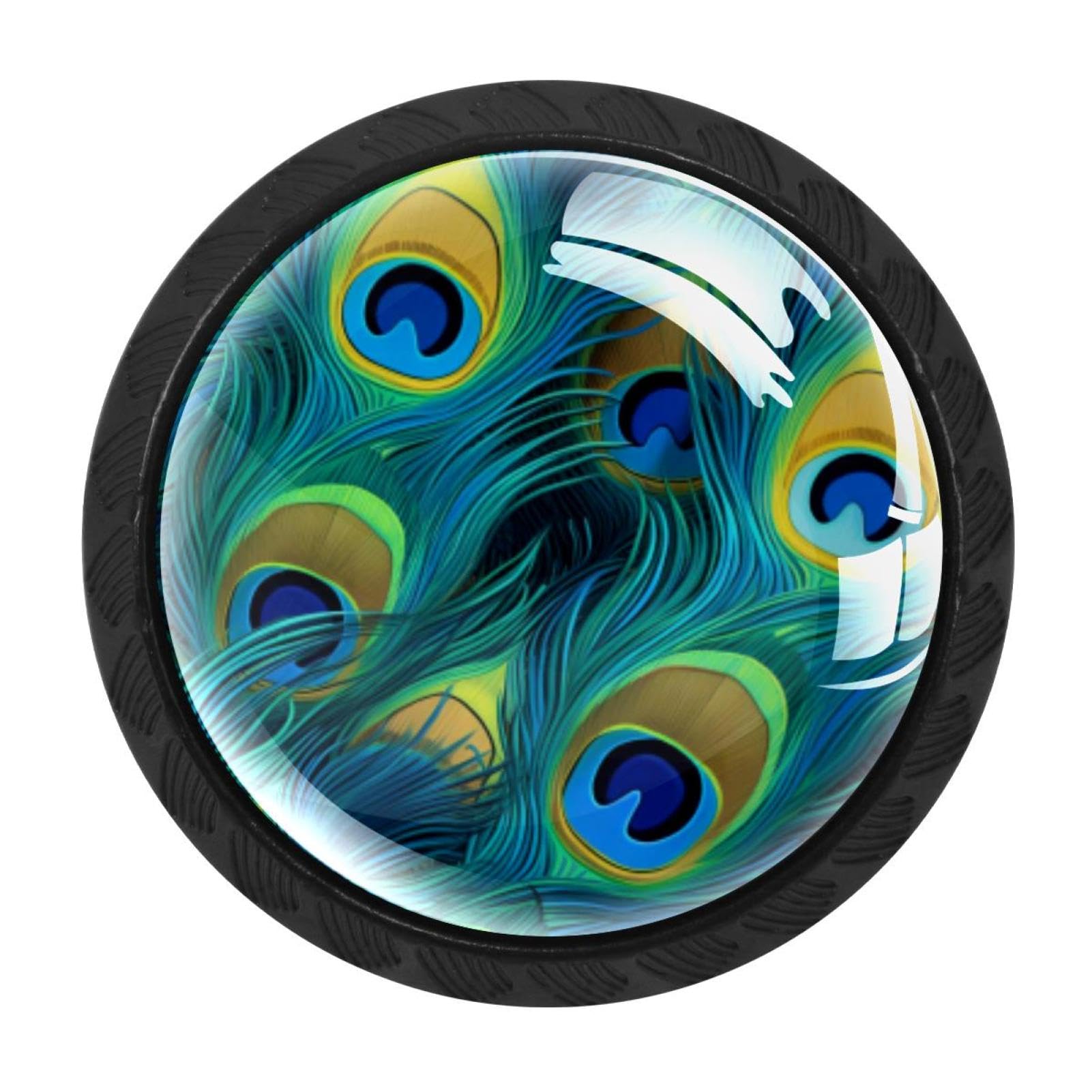CHENZZZZ 4 Pack Peacock Feather Drawer Knob Cabinet Hardware