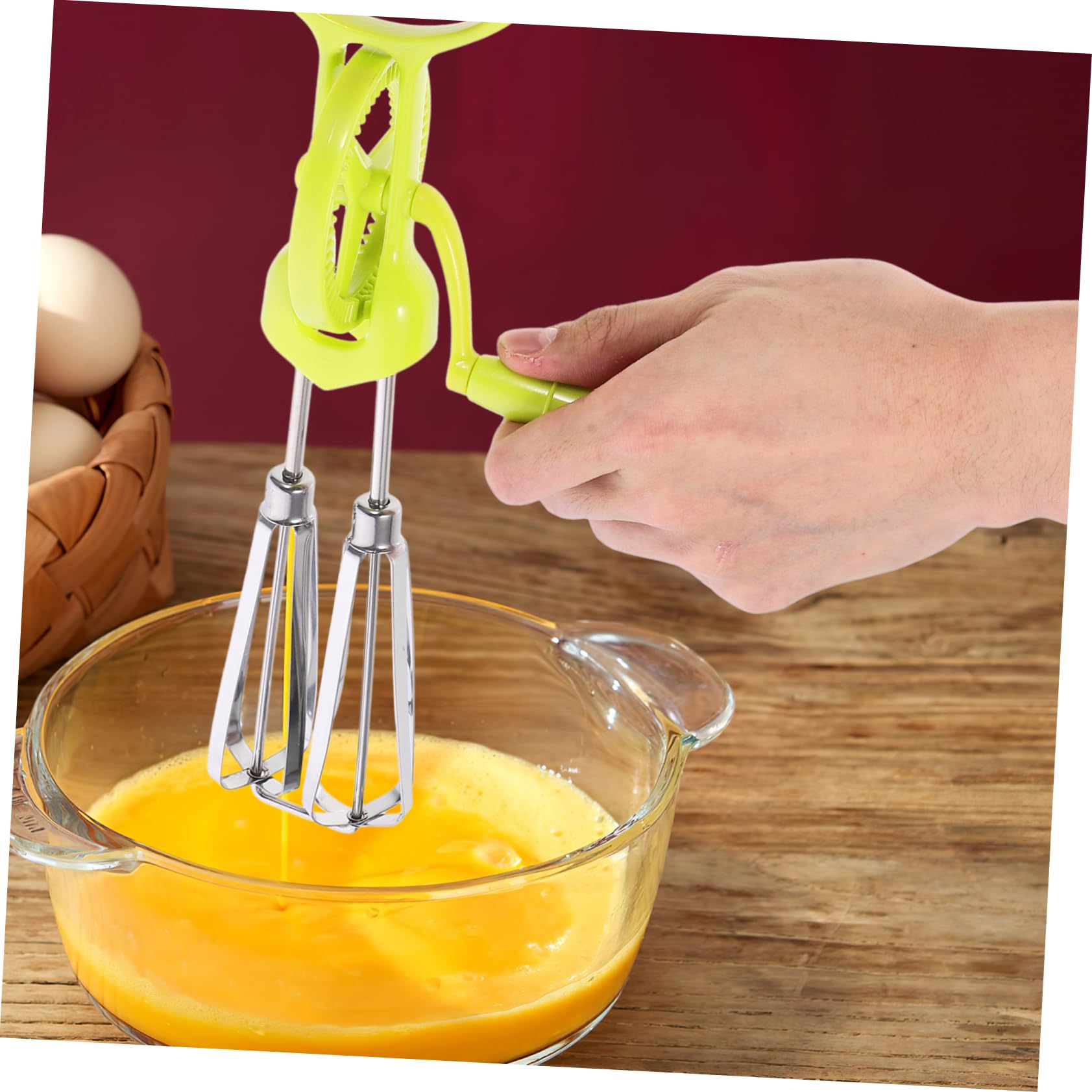 OFFSCH 2pcs Manual Hand Crank Egg Mixer Spinner Hand Crank Old Fashioned Egg Machine