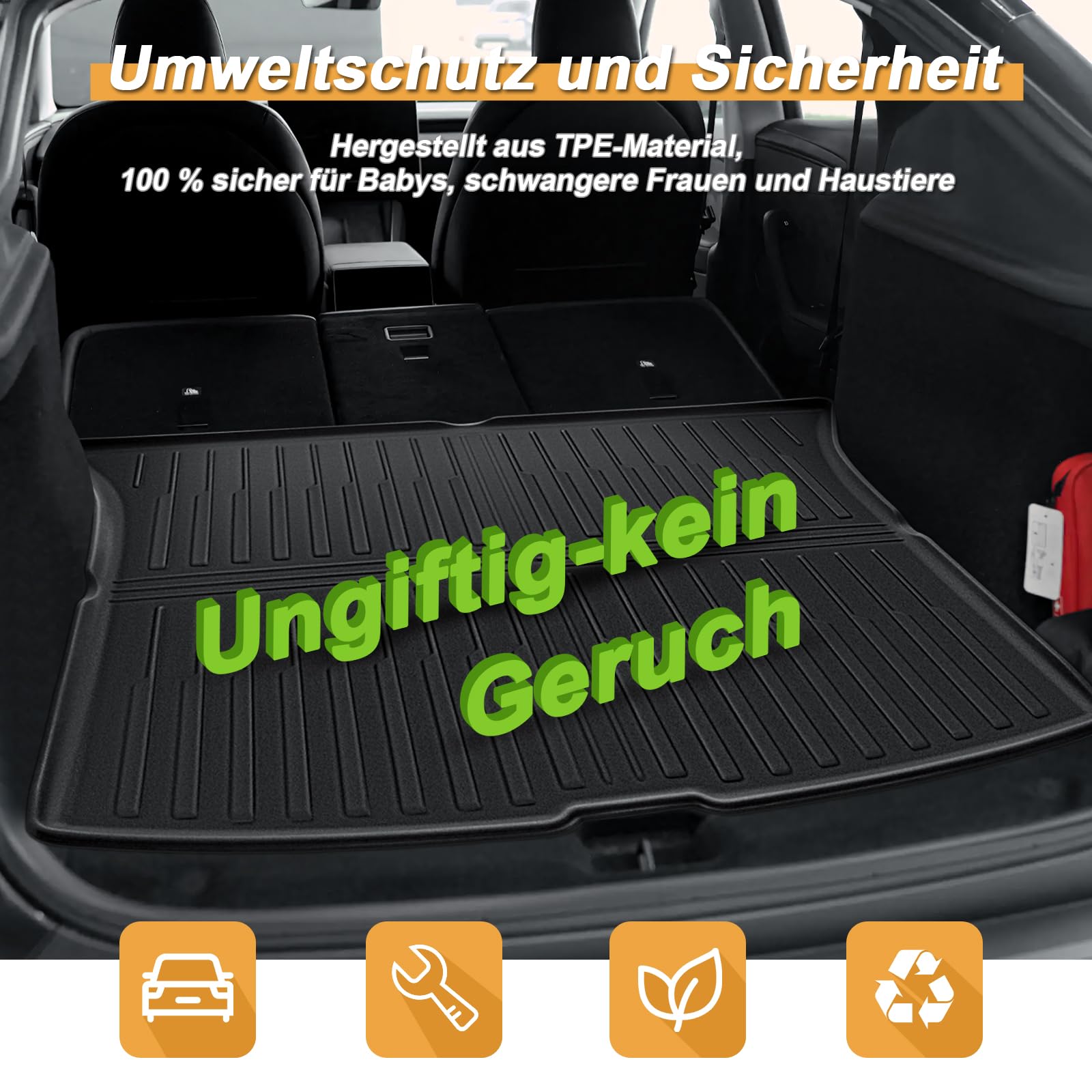 ECOZEN 3pcs Vasca Baule per Tesla Model Y 2025-2026 3D Specifica In TPE Proteggi Bagagliaio auto, Model Y Tappetino del bagagliaio, con bordino rialzato, resistente impermeabile per tutte le stagioni