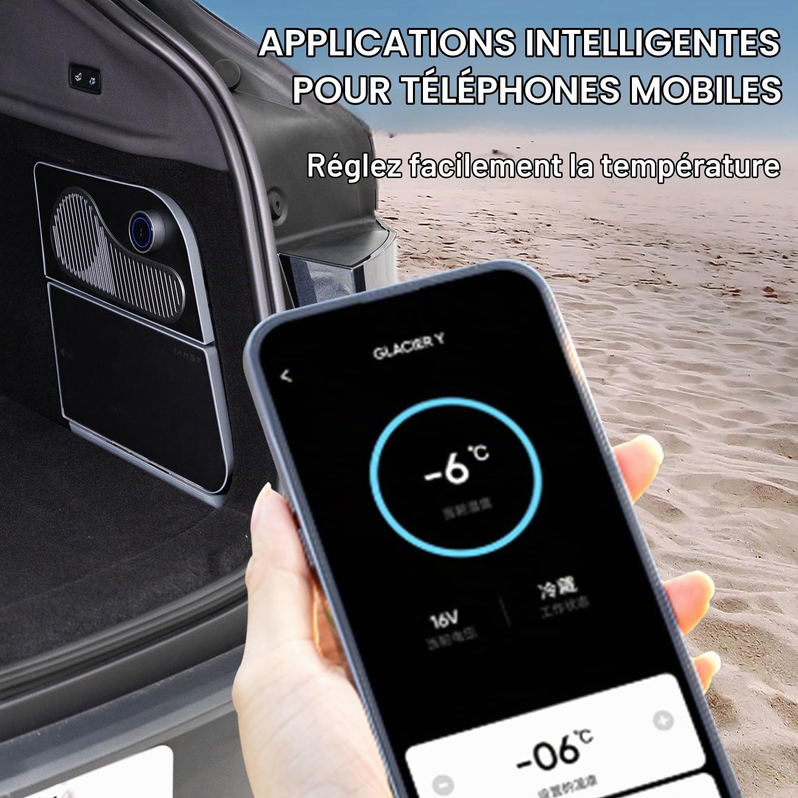 Tesla Model Y Junpier 2025+ Réfrigérateur de voiture, capacité de 16 L, réfrigérateur de coffre de voiture de 21 à 24, facile à installer, refroidissement efficace, refroidisseur de