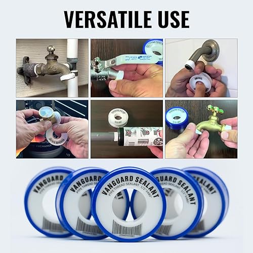 Miniatura 8 de Cinta de fontanero de PTFE Vanguard Sealants 460 pulgadas de largo y 12 pulgadas de ancho blanca sellador de tuercas perfecto para regaderas de