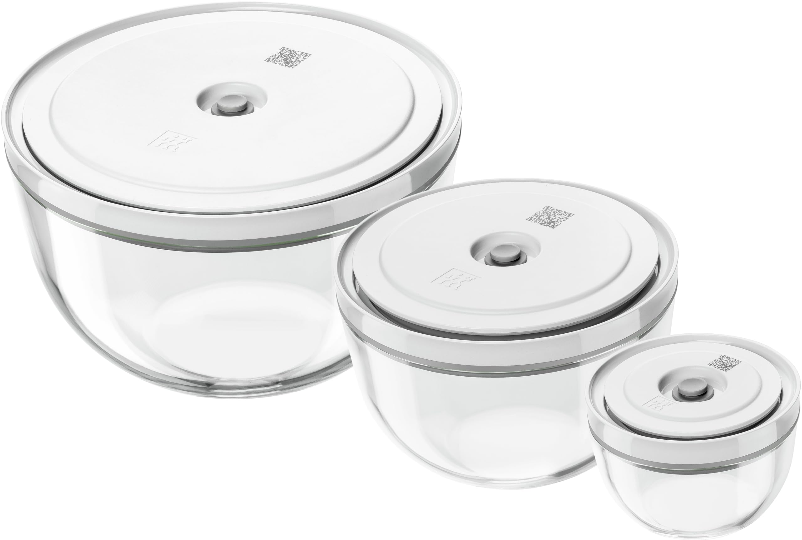 ZWILLING Fresh & Save BOWLS Vakuumschüssel Set 6tlg, S-12 cm, M-18 cm, L-24 cm, Glas, Grau