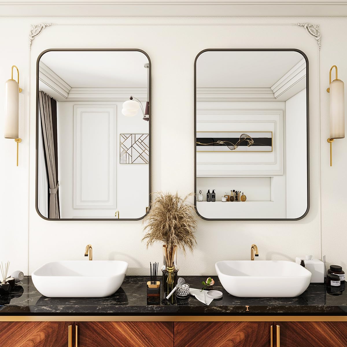 Specchio Da Parete Koonmi 90x60 Cm Con Cornice Nera - Vetro Often 3mm, Per Bagno, Ingresso O Camera - Foto 8