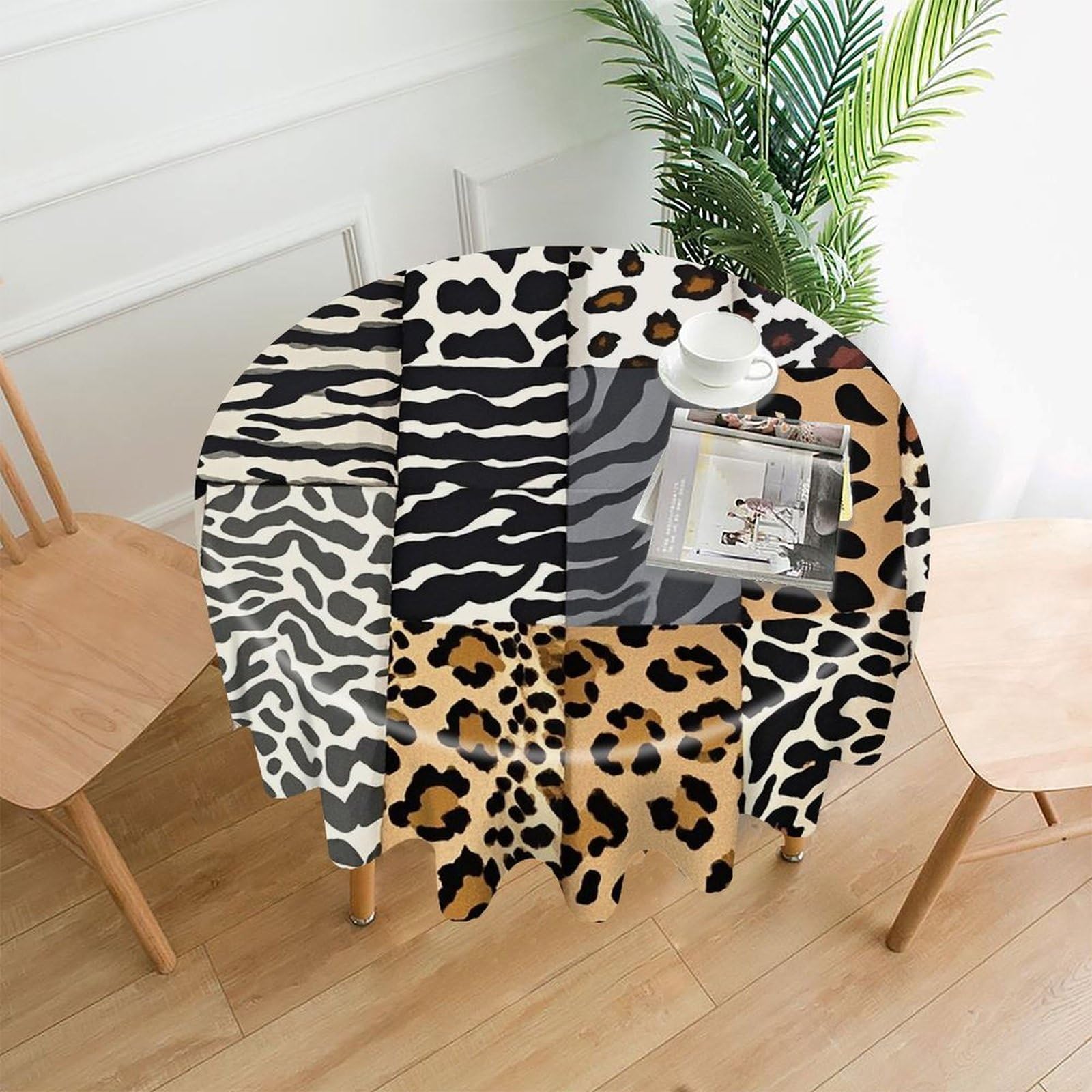 LZQPOEAS Leopard with Brownish Tablecloth Decorative Round Table Cloth Wrinkle Resistant Round Tablecloth Washable Circle Table Cover for Kitchen Dining Party Wedding Camping 60 Inch