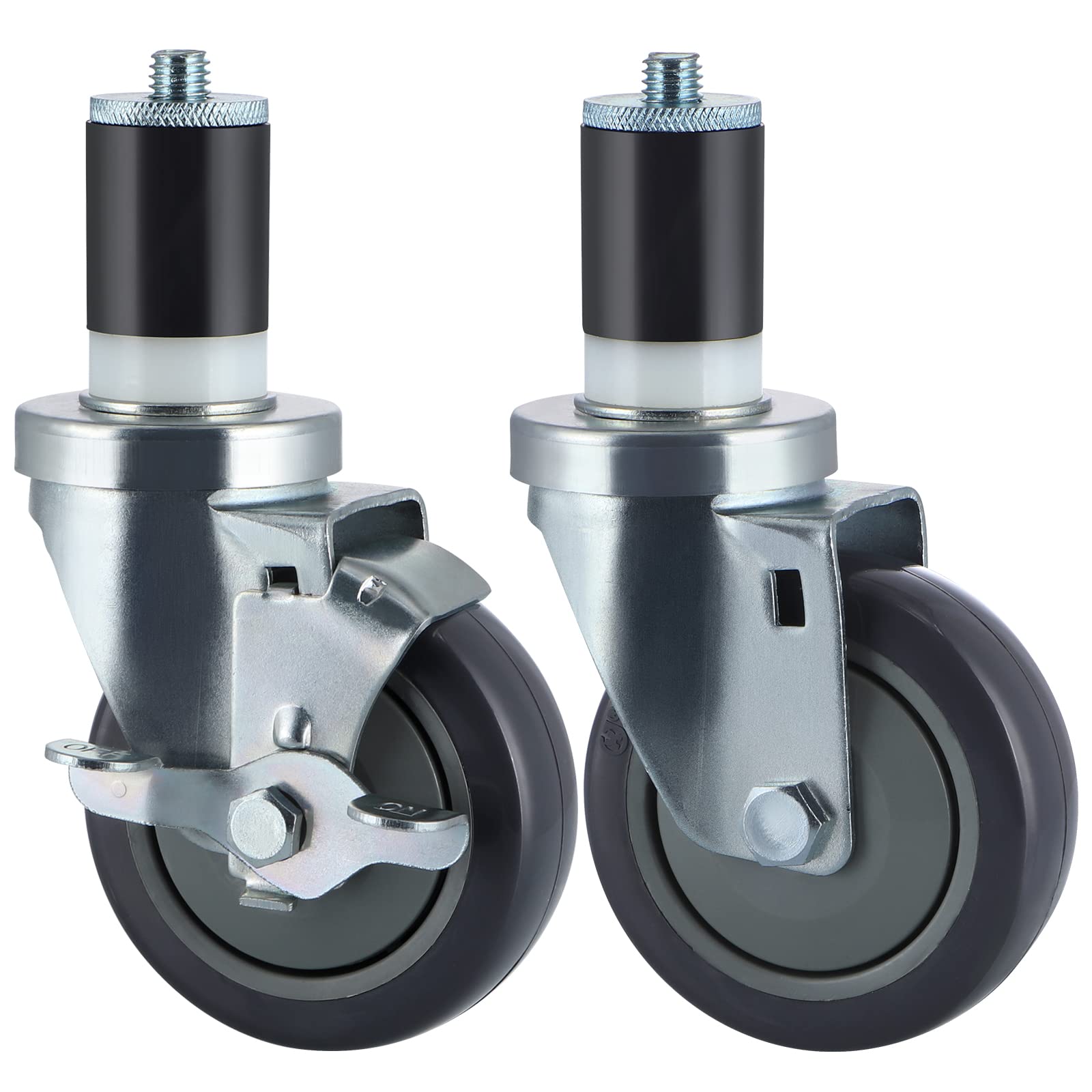 Skelang 4 ruote a stelo espandibile da 10,2 cm, in acciaio inox, con freni, ruote resistenti per tavoli da lavoro da cucina commerciali con tubo da 38 mm, capacità di carico totale 400 kg