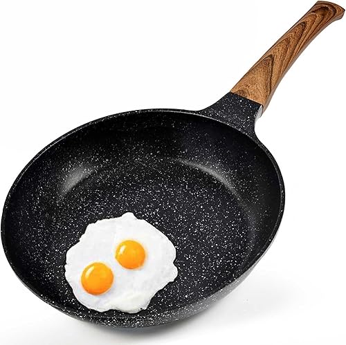 DIIG Sartén antiadherente sartén de granito con tapa para cocinar woks grandes y sartenes para saltear de 11 pulgadas sartén de utensilios de cocina