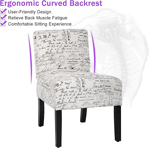 Miniatura 3 de Sillas decorativas de tela sin brazos para sillas de sala de estar, moderna silla con brazo con cojín grueso y patas de madera maciza, sillas de