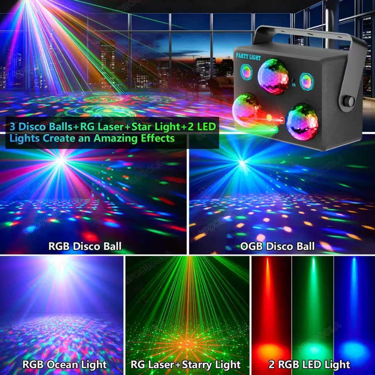 Disco Ball,Party DJ Disco Light Strobe Stage Dance Light Glow Party Sound Activated with Remote Control Rave Ocean Star Projector for Club KTV Christmas Halloween Dancing Parties Holiday Décor