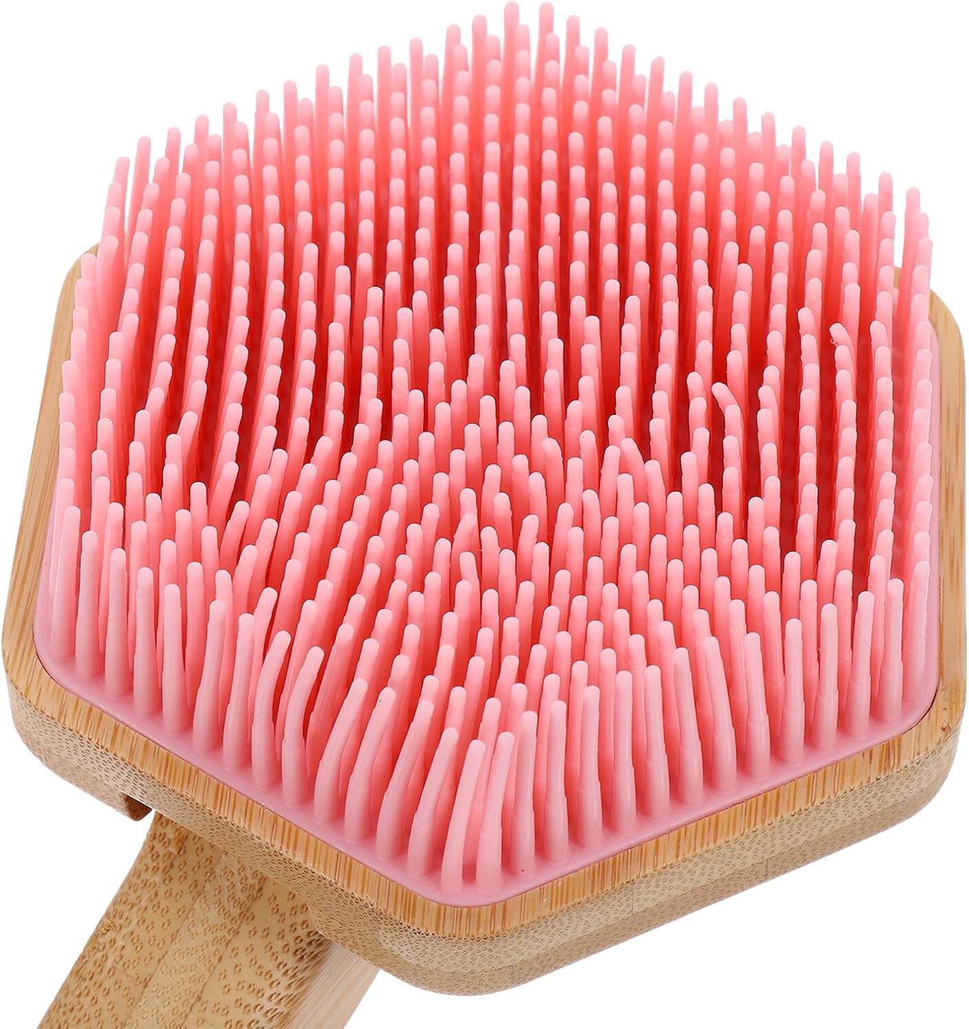 Silicone Wood Back Scrubber Long Handle Bath Brush Detachable Shower Body Brush for Exfoliation and Dead Skin Removal in Bathroom Essentials