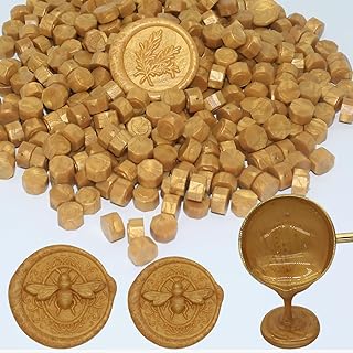 Andotopee - 250 cuentas de sellado de cera doradas, cuentas de cera de sellado prémium para sellos de sellos, paquete de repuesto de pellets de cera octogonales para kit de sellado de cera, invitación