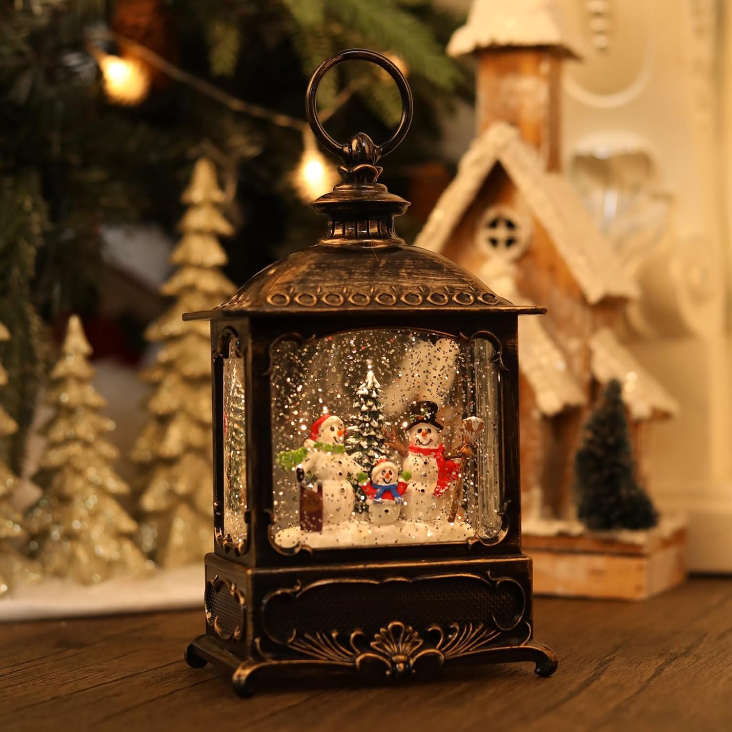 Christmas Snow Globe with Snowman, Glittering Lighted Battery Operated & USB Powered, Snowman Family Snow Globe Lantern for Christmas Home Decoration and Gift - Image 5