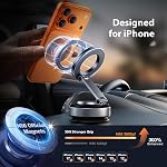Magnetic Phone Holder for Car, Aluminum Vacuum Suction Mount for iPhone | Aerospace Aluminum; 3200gf Magnet; 80LBS Vacuum Suction; 360° Adjustable; Compatible with MagSafe