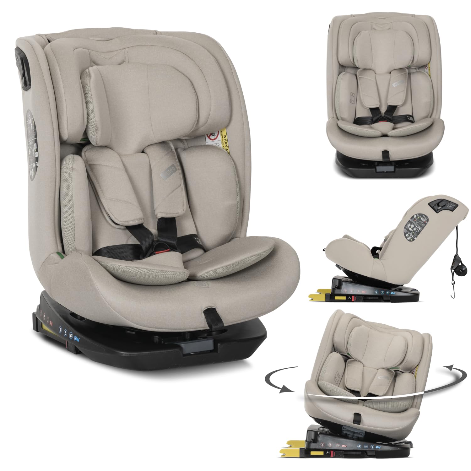 Lorelli Kindersitz drehbar 360 Grad i-Size 40-150cm mit Isofix, Mitwachsender Baby Autositz Rodeo, Gruppe 0+/1/2/3, 0-12 Jahre, 0-36 kg, Auto Babysitz ab Geburt, 5-Punkt-Gurt, Beige