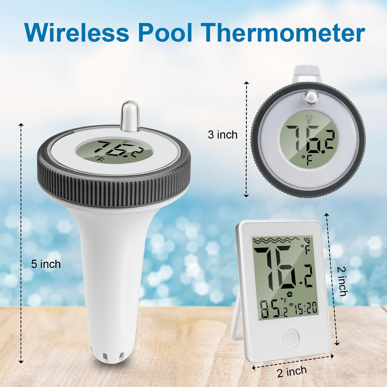 Termometro per piscina, termometro per interni ed esterni, termometro per piscina galleggiante, radio con ricevitore digitale per Piscina Spa Acquari Stagni Vasche Bagnetto Neonati