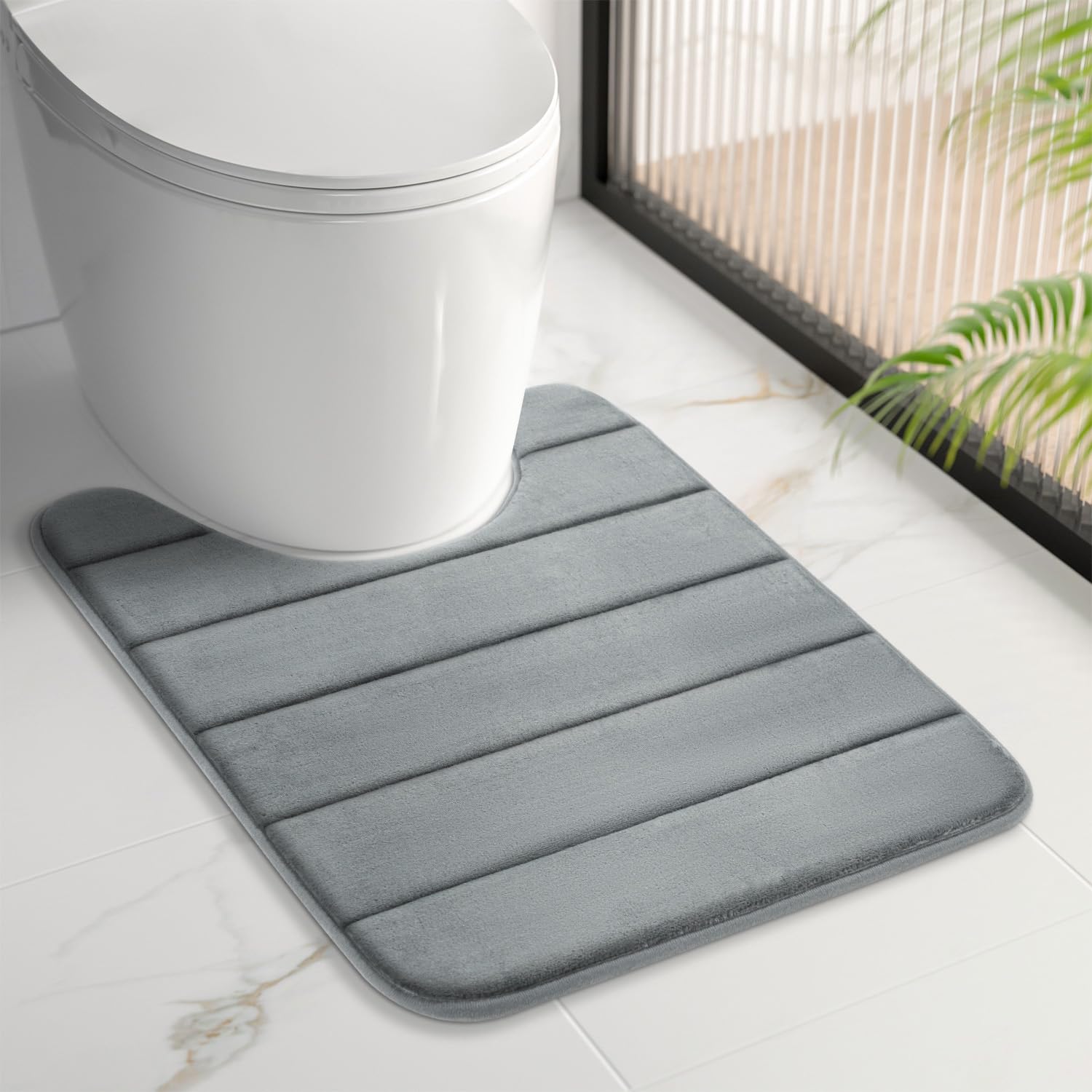 HITSLAM Memory Foam Bath Mat Non Slip, 50 x 60cm Absorbent Bathroom Toilet Mat, Machine Washable Bath Rug for Bathroom, Soft on Feet, Quick Dry, Dark Grey
