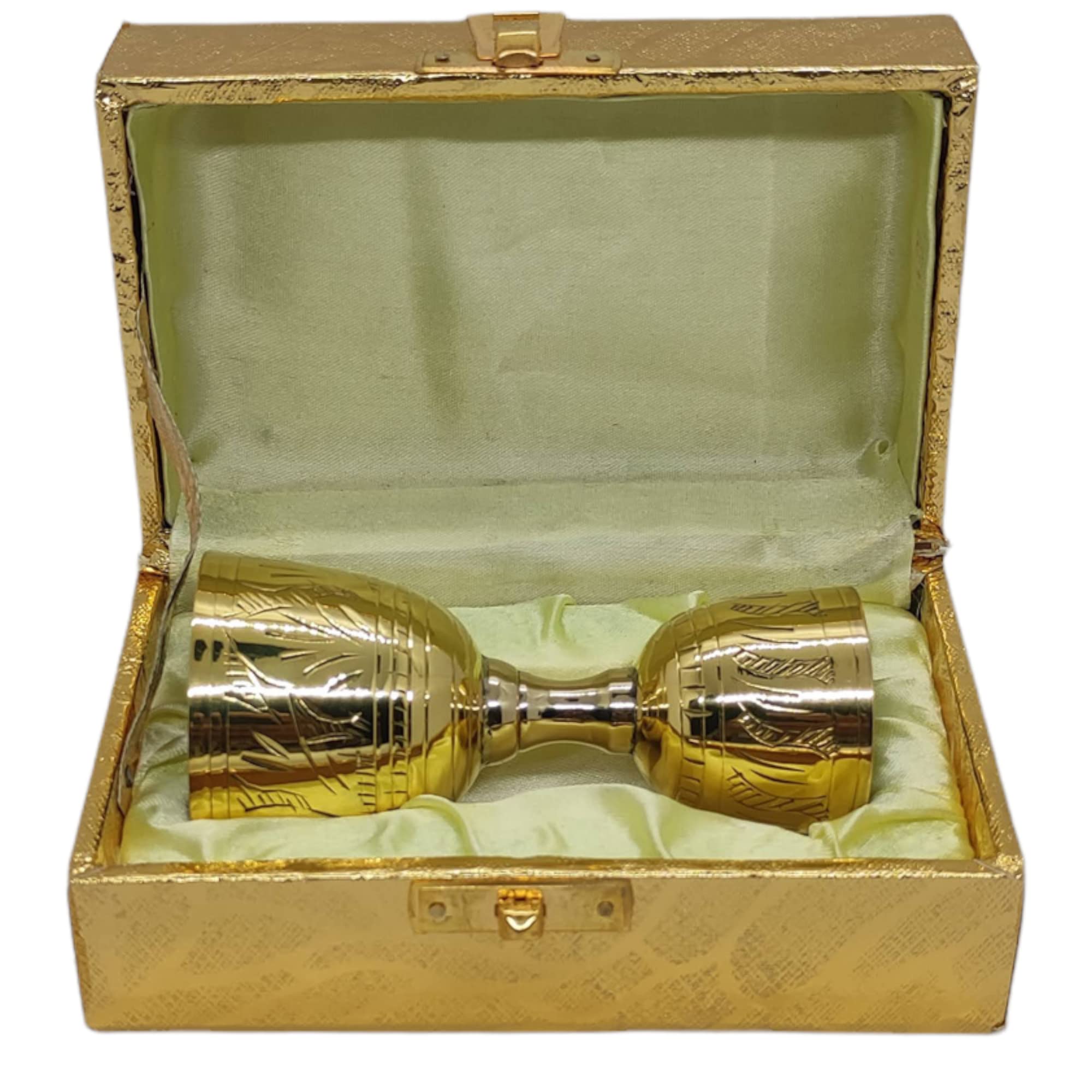 Akanksha Arts EPNS, Two- Tone Engraved Peg Measure Cup with Golden Decorative Box, 30 ml / 60 ml 1