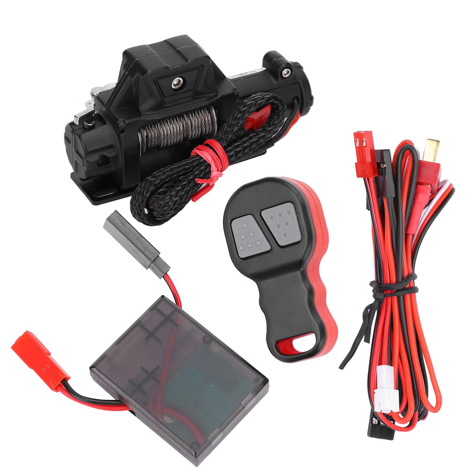 Domary RC Car Winch, Remote Control Receiver Set, Features Made of High‑Quality Materials and Proper Proportions, Wireless Control Winch Can Drag Objects Stuck in Mud, Compatible with (Black)