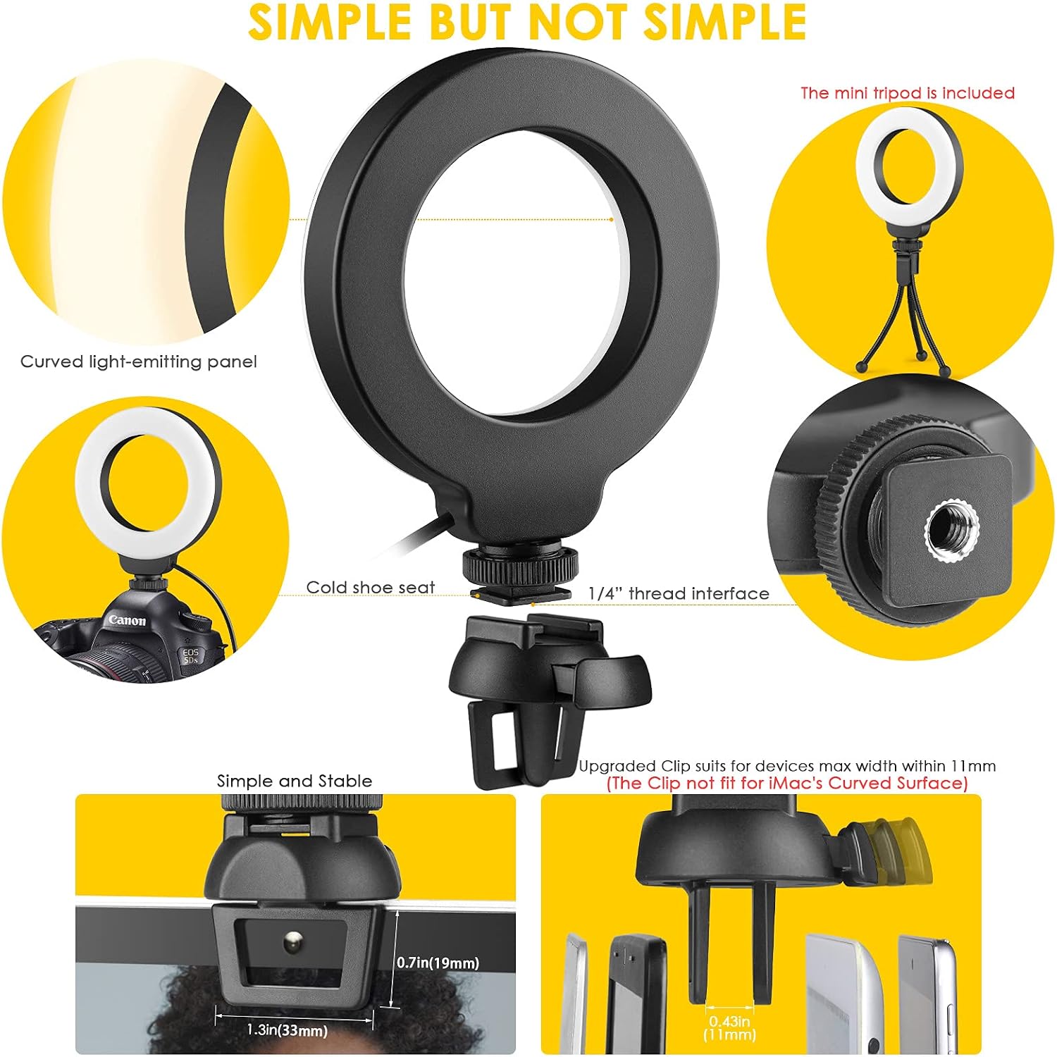 4" Ring Light for Laptop with Stand & Clip,Video Conference Lighting Kit, Webcam Zoom Lighting for Computer, Laptop Light for Zoom Meetings,Makeup,Selfie,Tiktok,(Dimmable & USB Powered)