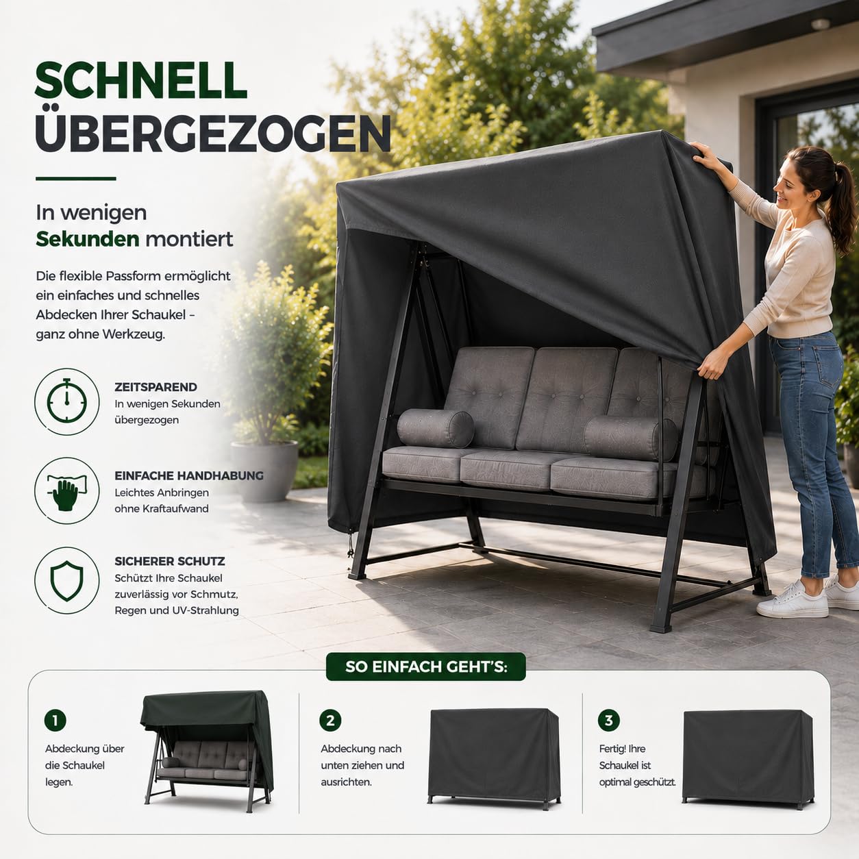 Bâche pour balancelle de jardin 2,3,4 places, 210 x 150 x 150 cm, housse imperméable à l'eau, coupe-vent et protection UV – Housse de protection indéchirable (1)