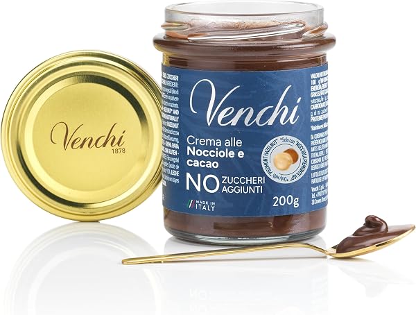 Venchi - Crema Spalmabile Cacao e Nocciola NO Zuccheri Aggiunti, 200 g - NO Edulcoranti Artificiali - Con "Nocciola Piemonte IGP" - Senza Glutine - 1
