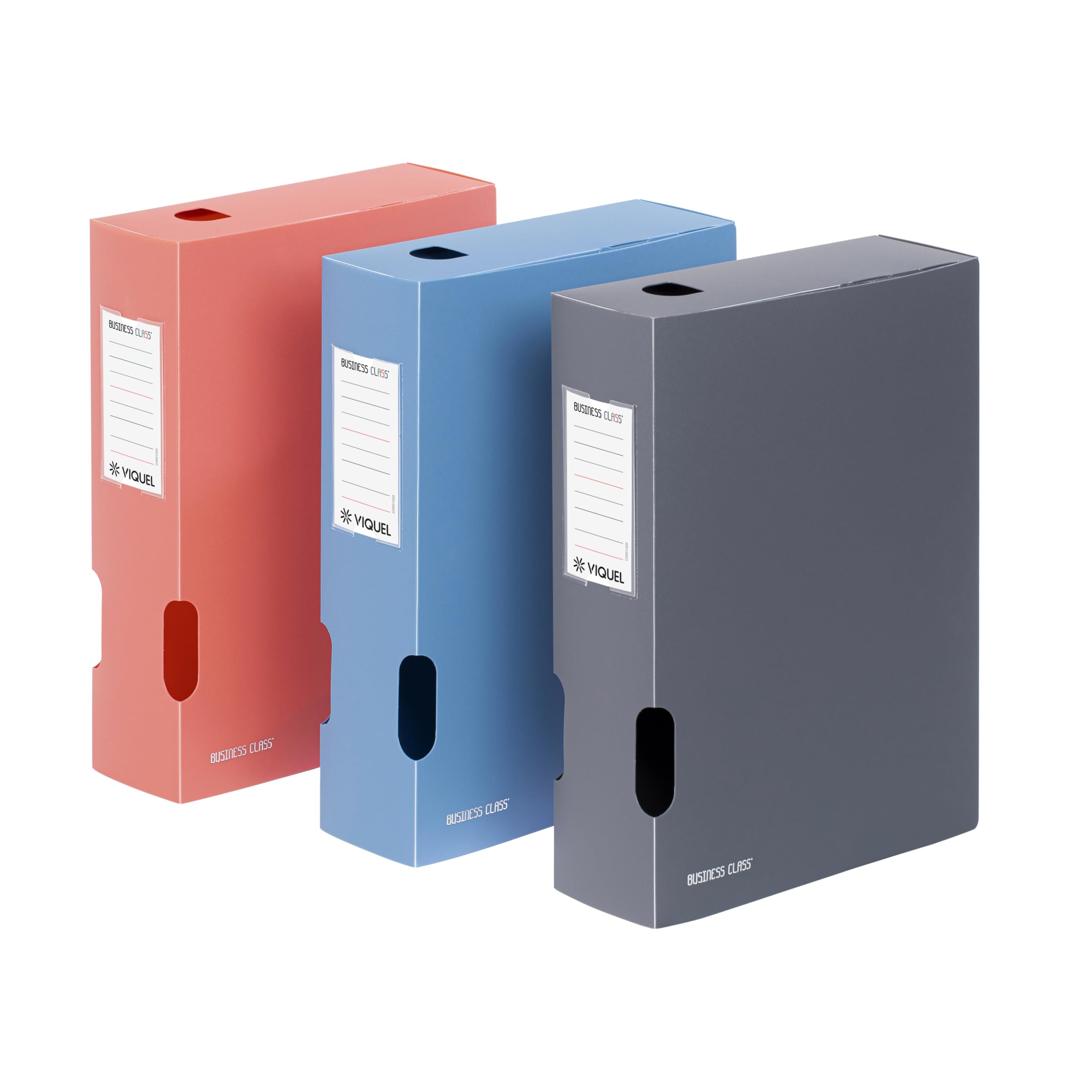 Viquel 6 Stück Aktenboxen aus Kunststoff Business Class, Rücken 8 cm, verschiedene Farben, A4, Modell Class Docs