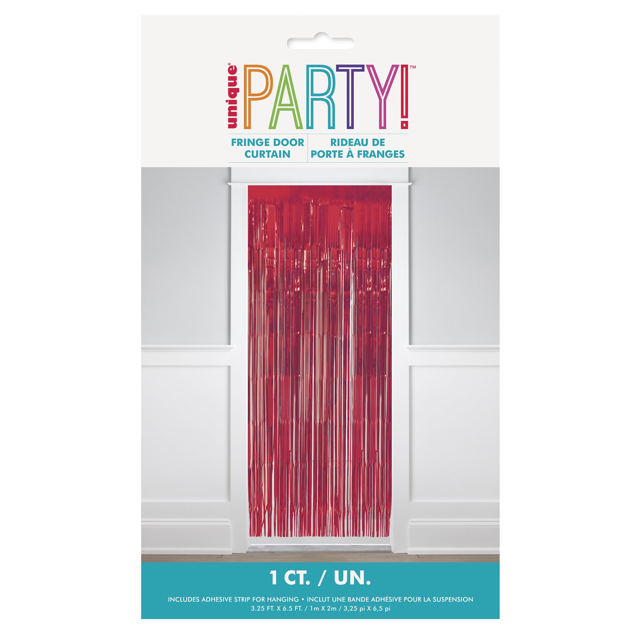 Unique-Cortina de Puerta con Flecos x 2 m-Color Rojo-1 Unidad (Paquete de 1), red (16856)