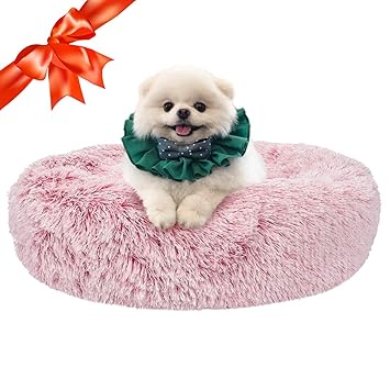 SHU UFANRO Dog Beds for Medium Small Dogs Round, Cat Cushion Bed, Pet Beds Cozy Fur Donut Cuddler Improved Sleep, Washable, Non-Slip Bottom (Multiple Sizes)