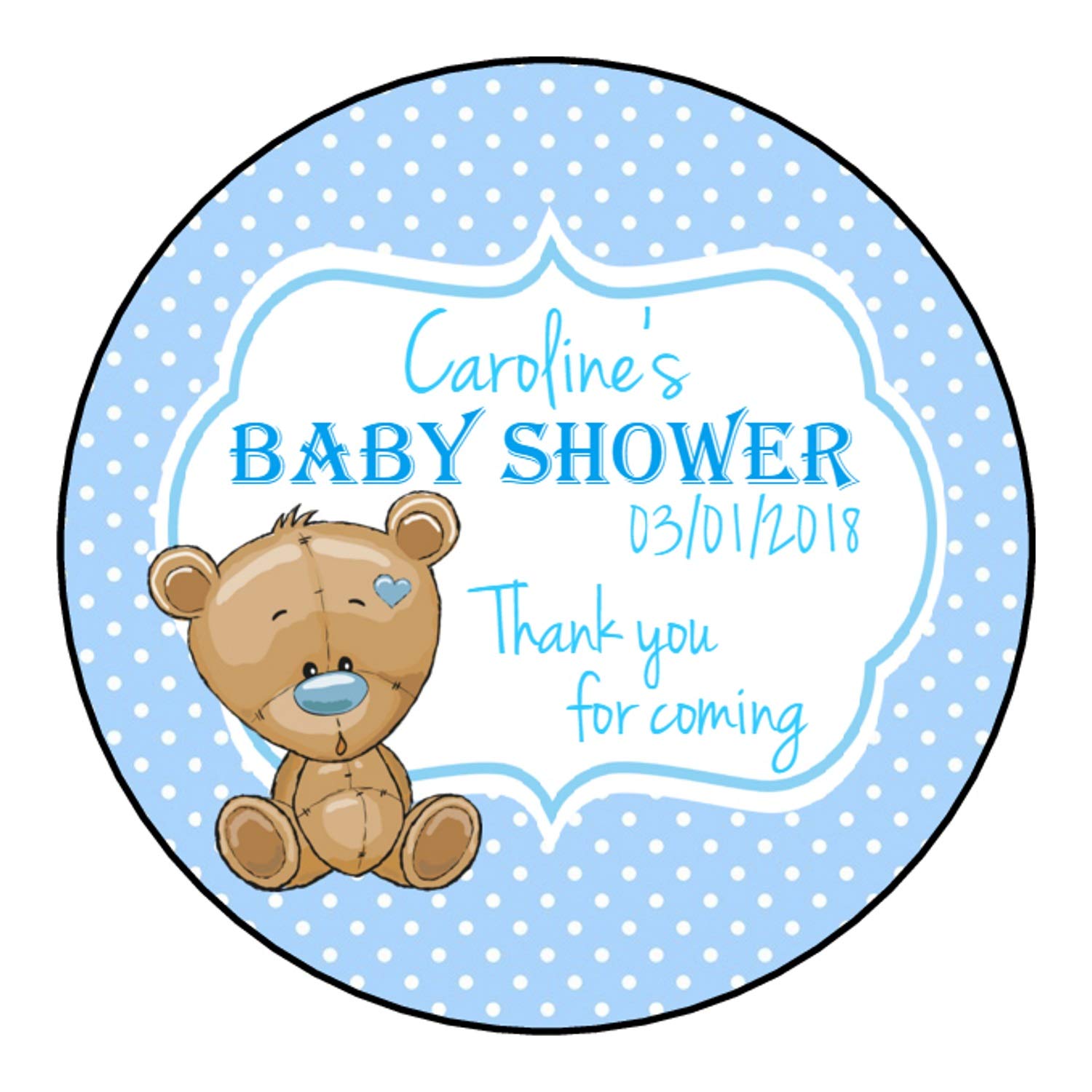 Personalised Round Baby Shower Party Favour Bag Stickers Baby Bear