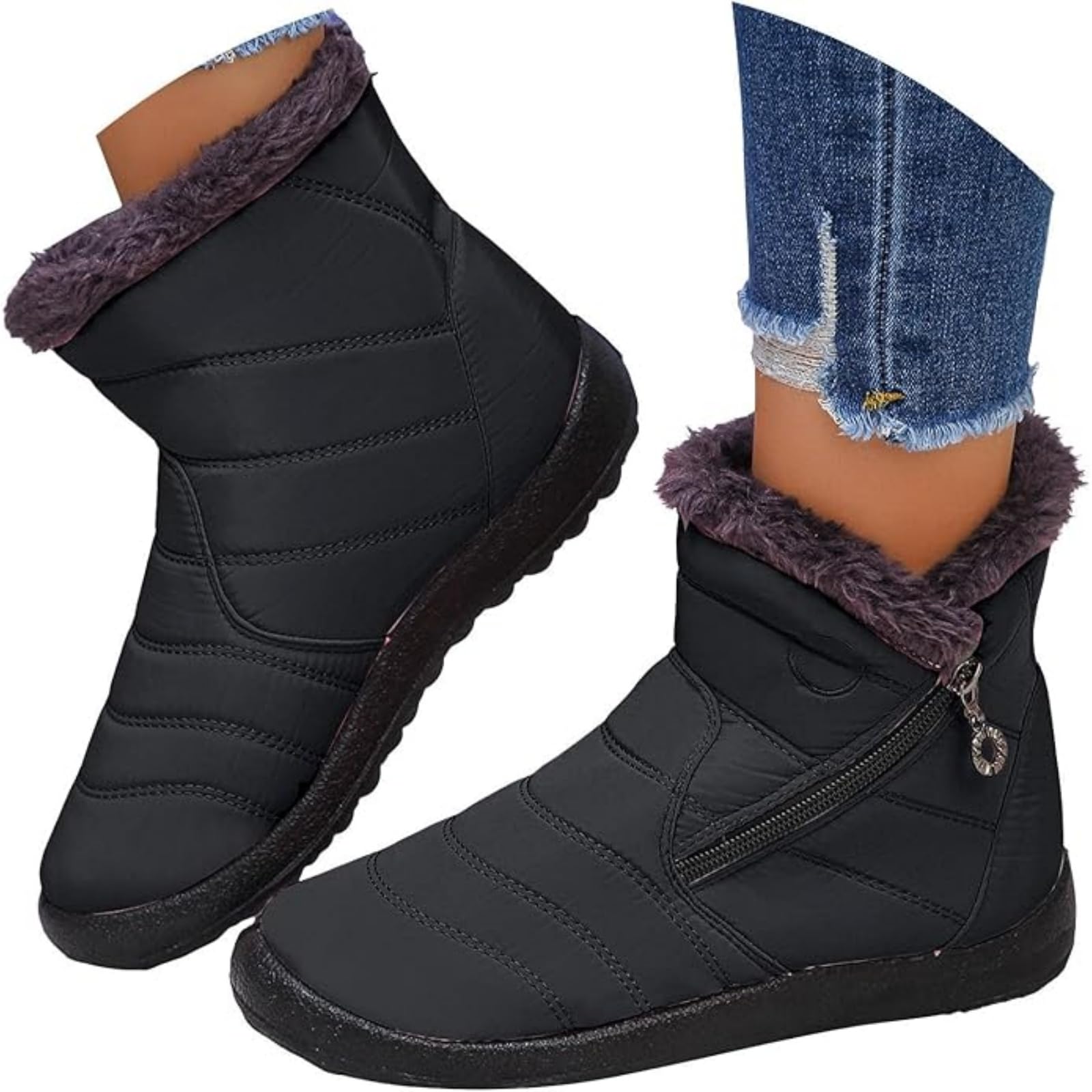 Winter Boots For Women Waterproof Snow Ankle Boots Ladies Slip On Warm Fur Lined Thickening Flat Outdoor Sneakers