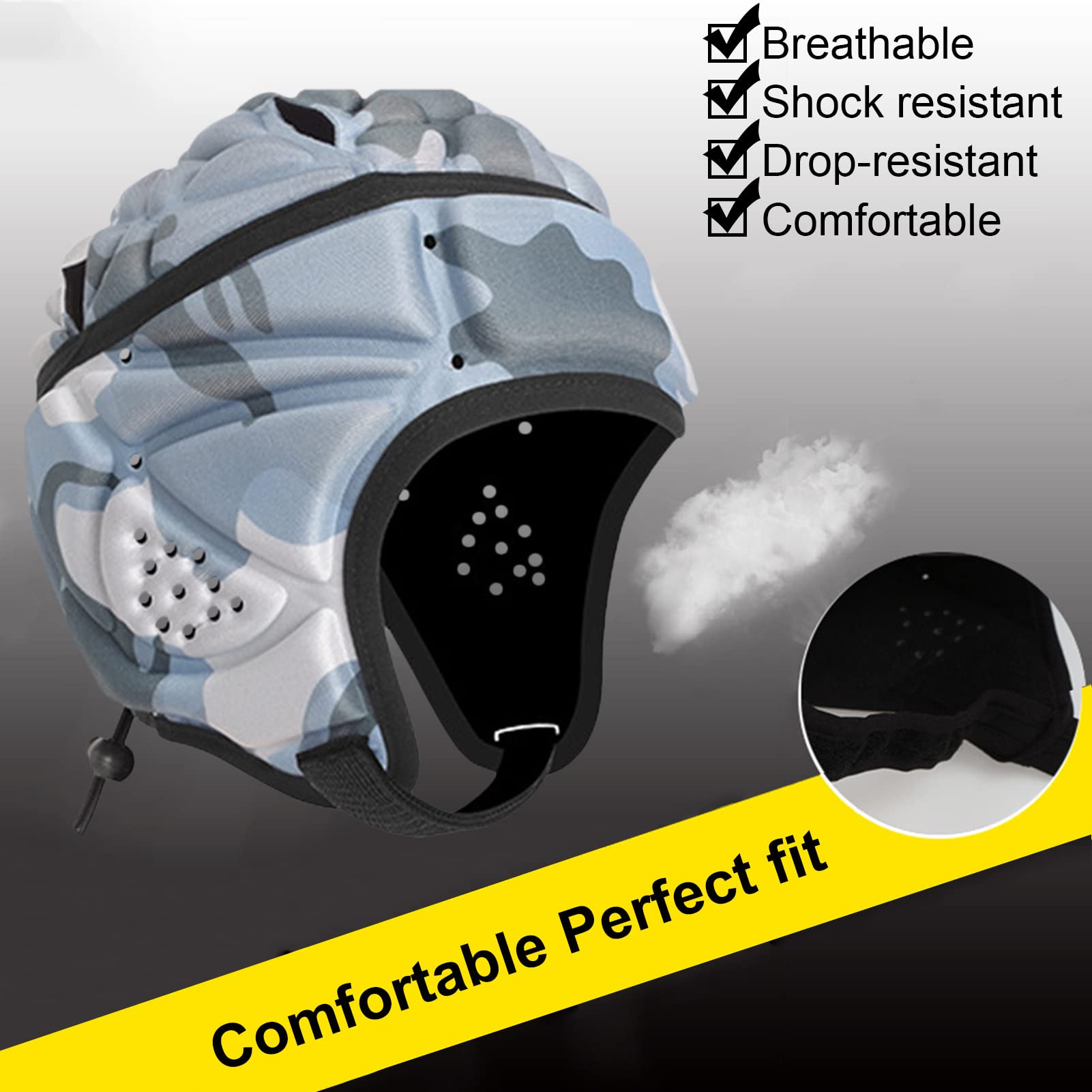 équipement Sportif Jeunes Adultes Casque Rugby Rembourré Souple YWINETO - Protection Tête Réglable Pour Rugby, Football, Sports De Contact - Adultes Et Enfants Protection Crâne Ajustable