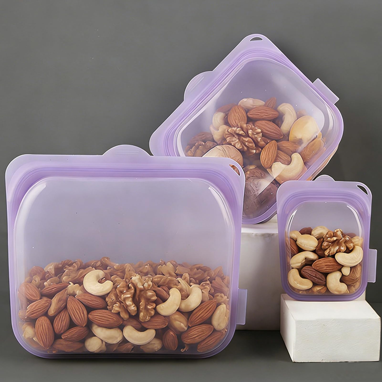 Bolsas Reutilizables para Congelador 3 Bolsas de Silicona para Snacks | Bolsas herméticas para alimentos para preparación de comidas, almuerzo, , carne, queso, verduras,