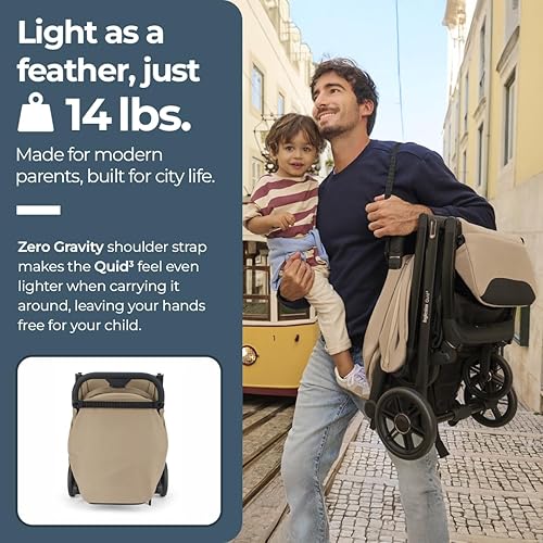 Miniatura 4 de Inglesina Quid Cochecito Lunar Beige Cochecito de viaje reclinable compacto para bebés y niños pequeños de 0 a 55 libras, plegado con una mano,