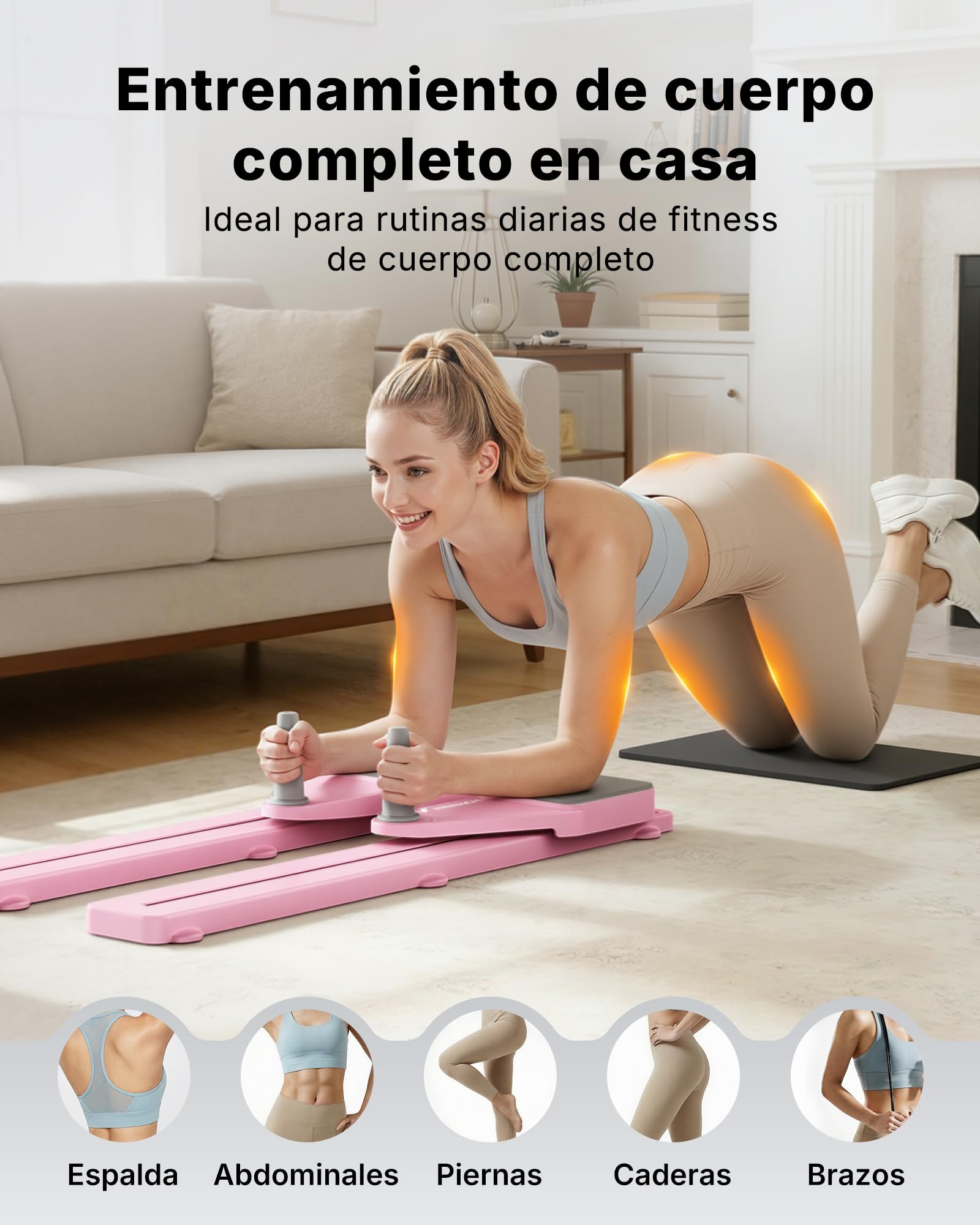 MERACH Pilates Reformer - Tabla Pilate Tabla Pilates Multifuncional con 120KG Plegable, Mini Pilate Reformer para Abdominales, Brazos Y Piernas, Tabla De Pilates En Casa Silenciar