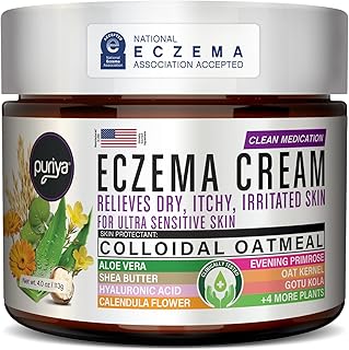 Puriya 5-in-1 Eczema Cream for Kids, Baby, Toddler, Adults, Advanced Colloidal Oatmeal Lotion for Dry, Itchy Skin Relief on Face and Body, Clinically Tested, Intensive Moisturizing Eczema Treatment
