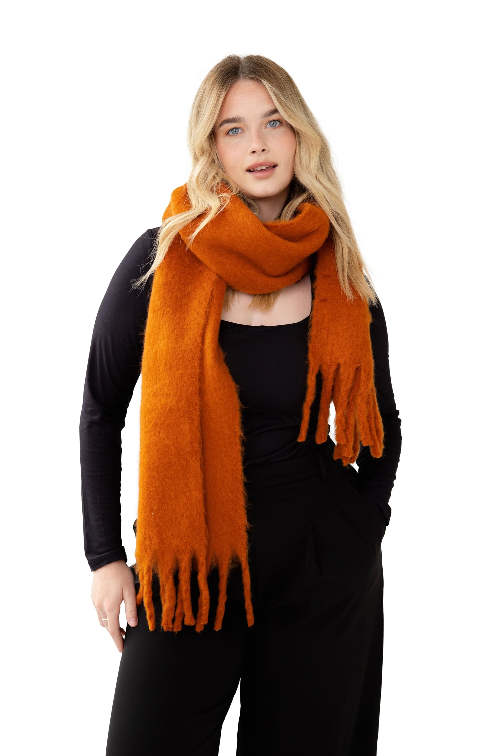 Kelp Women Winter Scarf - Warm Cozy Burnt Orange Neck Scarf for Women - 100% Recycled Polyester - Ladies Scarves for Cold Weather