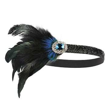 1920s Flapper Headband, The Great Gatsby Headpieces for Women, Roaring 20s Costume Accessories Set Pearl Necklace Bracelet Earrings Gloves