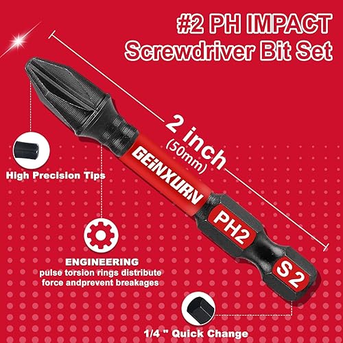 Miniatura 3 de Impact Tough #2 Phillips - Juego de 50 puntas de destornillador PH2 de 2 pulgadas con 1 soporte para puntas de impacto, a granel
