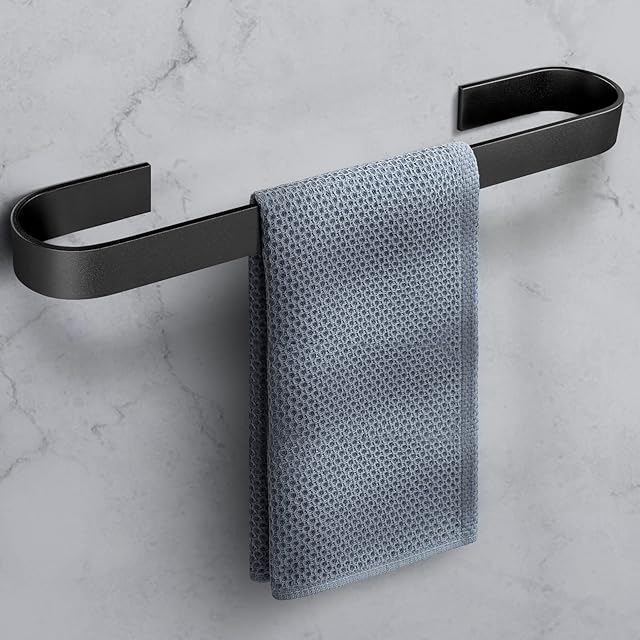 sprecenk Towel Rail Wall Mounted, Self Adhesive Hand Towel Holder Hanger Anti Rust 40cm/16 Inch Towel Rack Bar No Drilling for Bathroom and Kitchen, Black