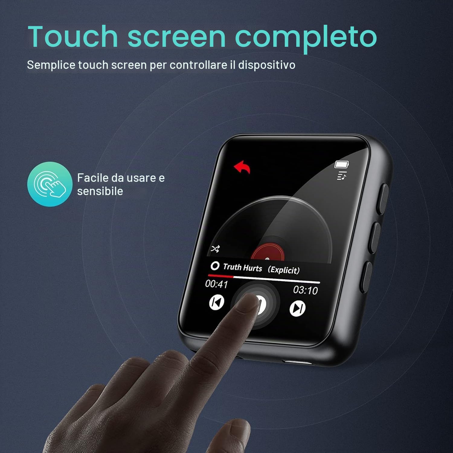 64GB Lettore MP3 con Bluetooth 5.0, Portatile Hi-Fi Sound Lettore di musica con Altoparlante, Line-in Registratore Vocale, Radio FM, e-book, Full Touch Schermo, Supporto fino a 128 GB di schede