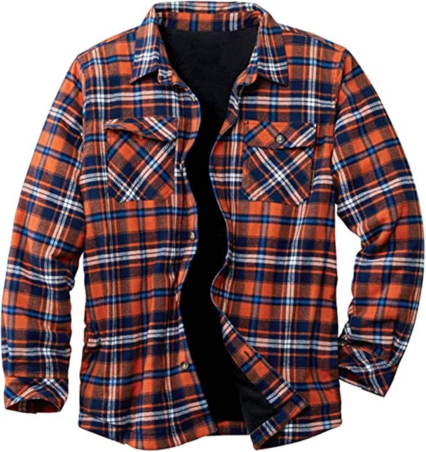 Mens Sherpa Lined Jacket Fleece Plaid Flannel Shirt Jackets Winter Warm Button Down Coat Work Casual Coats with Pockets