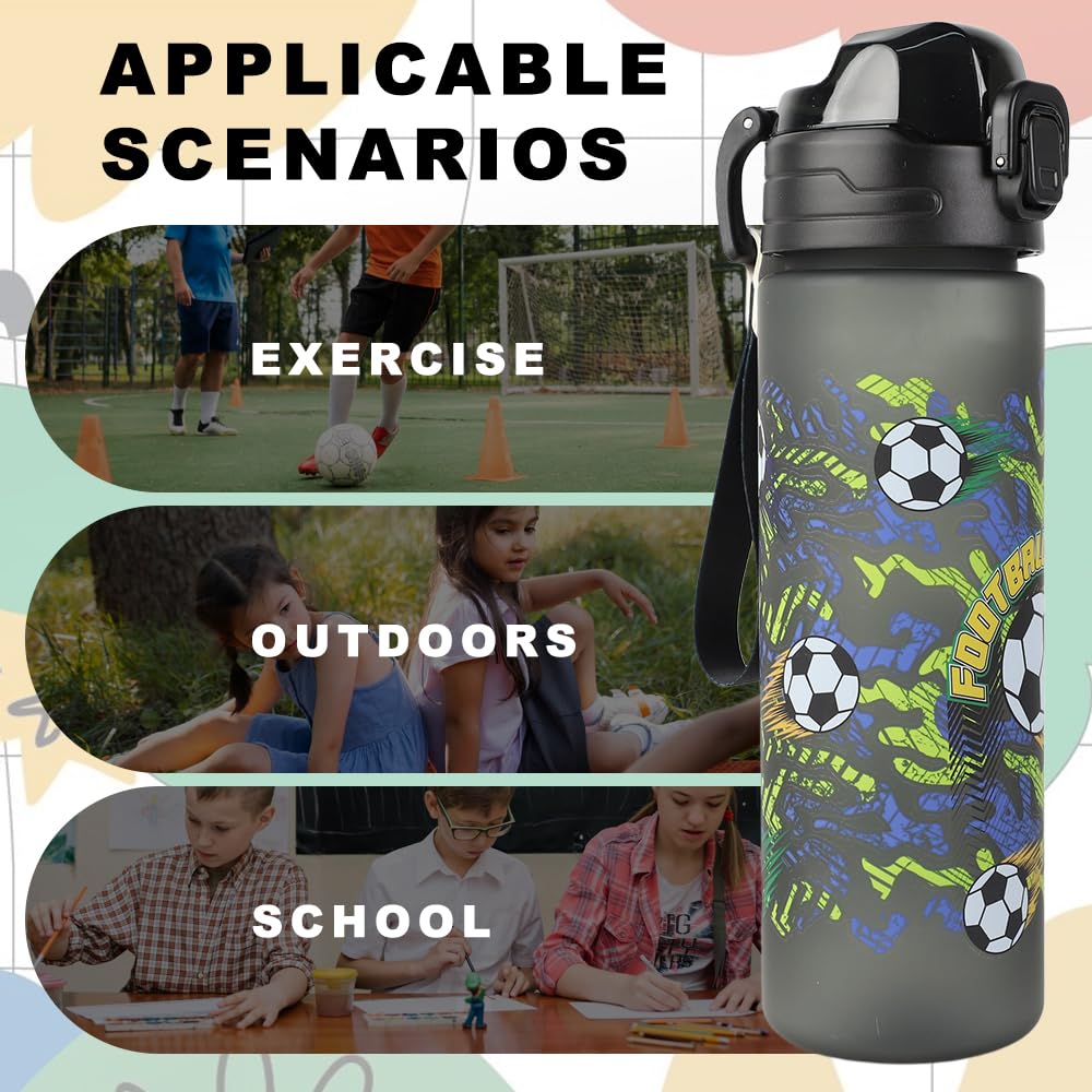 Gourde Enfant 700 Ml Sans BPA Adaptée Aux Boissons Gazeuses Ouverture Simple Pression Anti Fuite Football