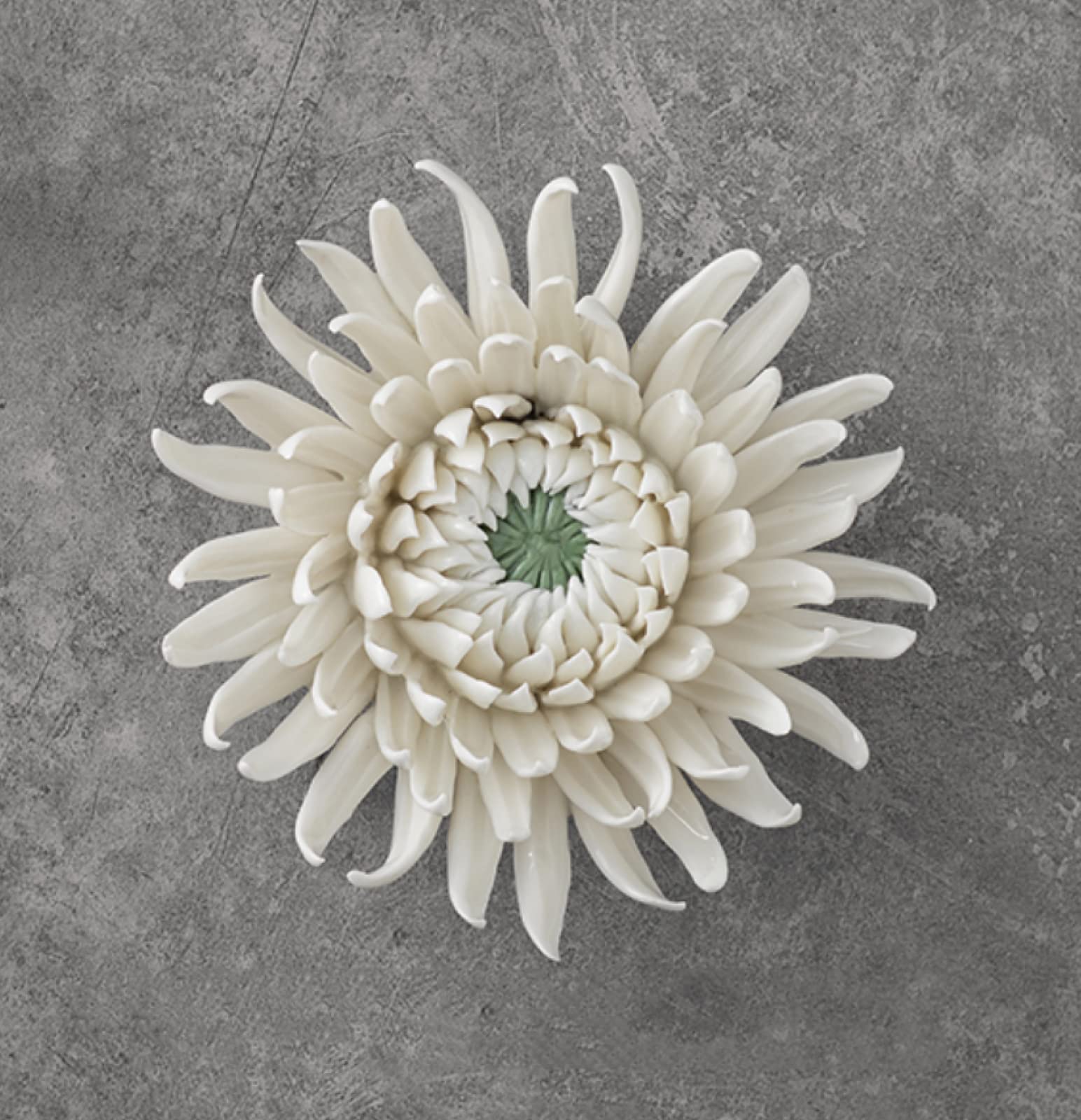 KJOLWHCQ Elegant Handcrafted Ceramic Flowers White Chrysanthemum Artificial Sculpture Home Hanging 3D Wall Art Decor Decoration 7cm